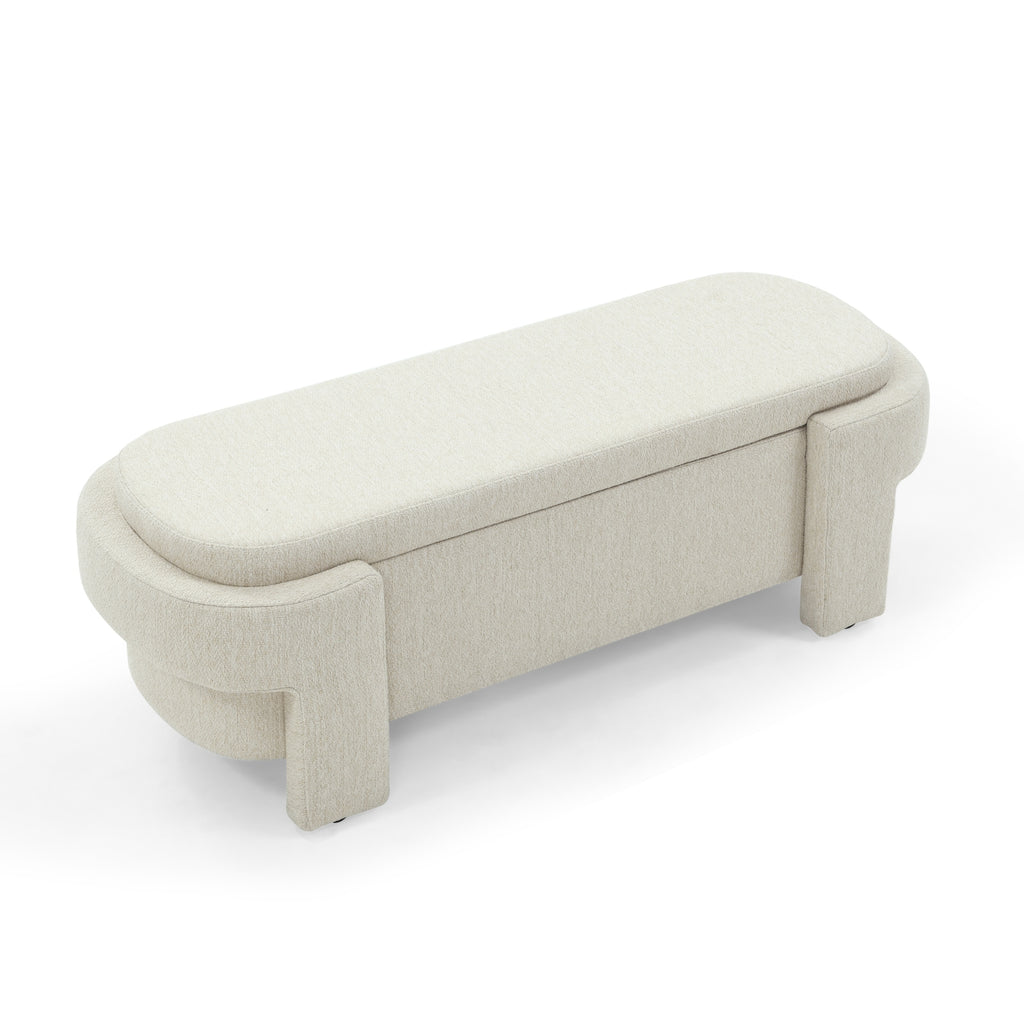 Linen Fabric Bench With Large Storage For Living Room, Entryway, Bedroom