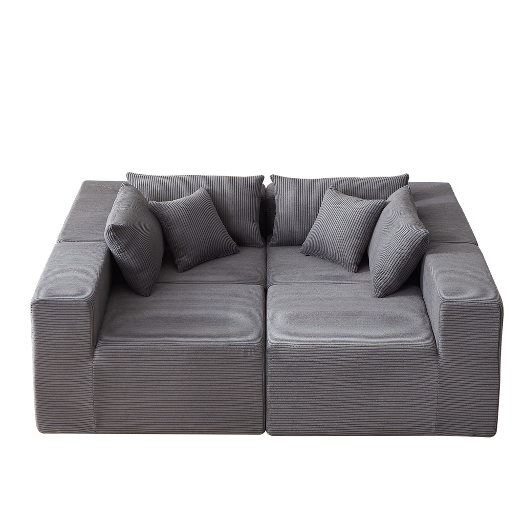 104-Inch Corduroy  Modular L Shaped Sectional Sofa,Luxury Floor Couch Set,Upholstered Indoor Furniture,Foam-Filled Compressed Sofa For Living Room,Bedroom,4 PC Free Combination