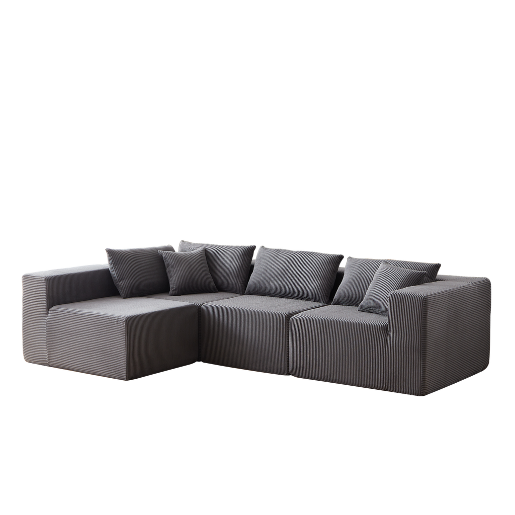104-Inch Corduroy  Modular L Shaped Sectional Sofa,Luxury Floor Couch Set,Upholstered Indoor Furniture,Foam-Filled Compressed Sofa For Living Room,Bedroom,4 PC Free Combination