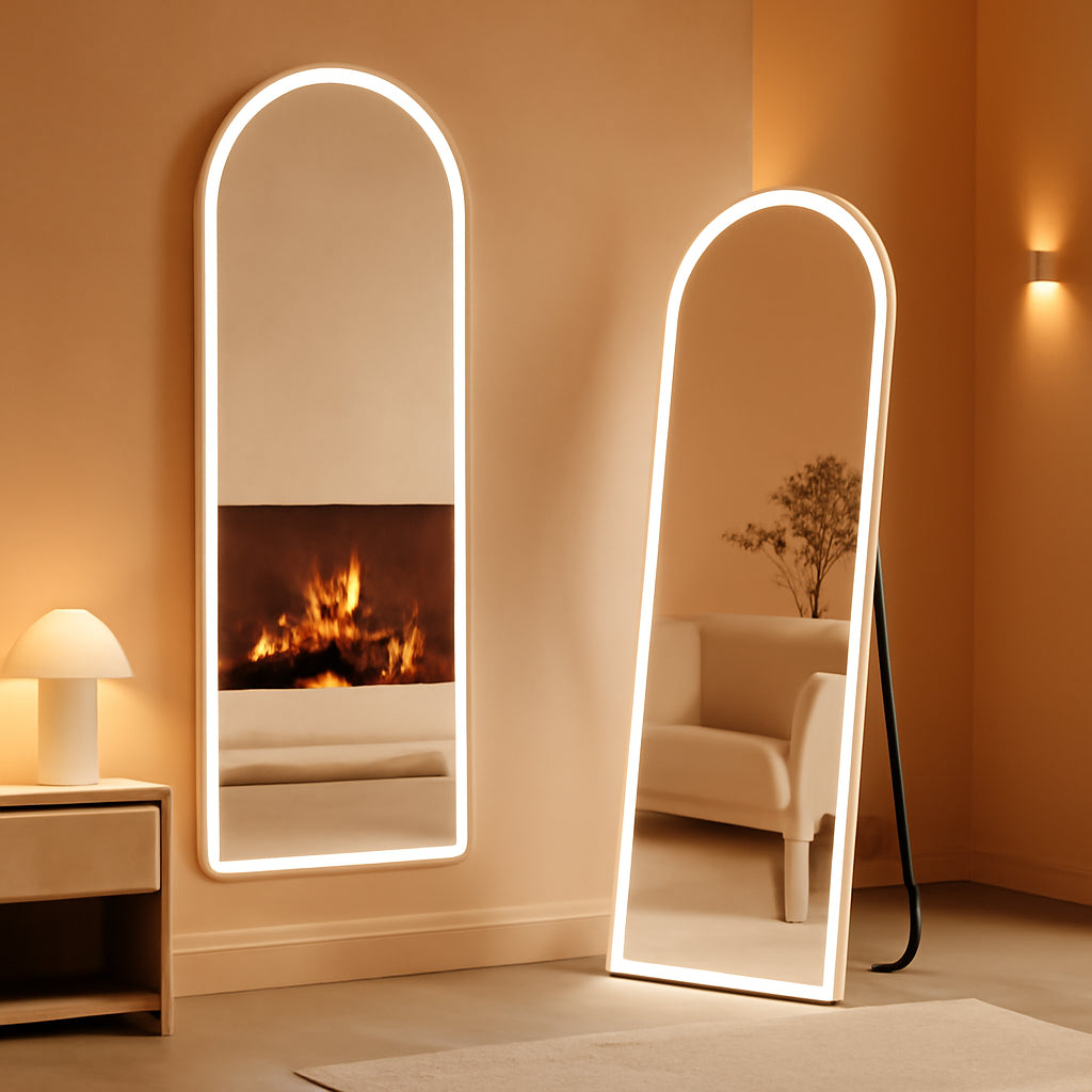 Arched Full Length LED Mirror 61x17 Inch Dimmable 3 Color Floor Stand