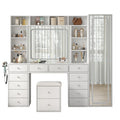 14-Drawer Full-Length Mirror Vanity Desk with 10 Shelves, White - Vektaya